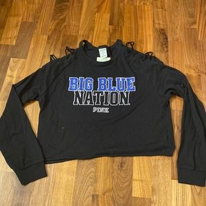 Pink Victoria’s Secret, collegiate big blue nation cropped long sleeve T-shirt